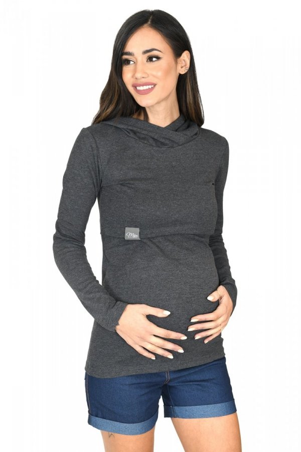 MijaCulture – 3 w 1 bluza ciążowa i do karmienia „Neli” M007 grafit