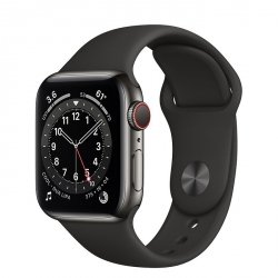 Apple Watch Series 6 40mm GPS + LTE (cellular) Stal nierdzewna w kolorze grafitowym z paskiem sportowym w kolorze czarnym - outlet