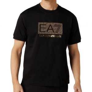 Emporio Armani EA7 t-shirt koszulka męska czarna złoty nadruk 3RUT05-PJFBZ-1200
