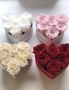 Białe wieczne róze w mini boxe heart