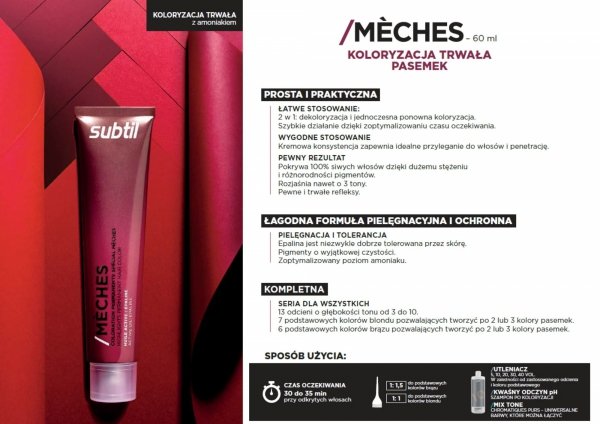 Crème Mèche - Cacao bases blondes SUBTIL MECHE Profesjonalny Kontrast Farba do PASEMEK Subtil 60 ml.