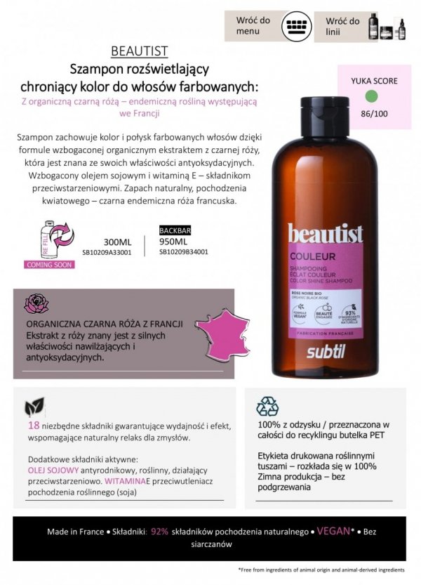 Beautist - Szampon rozświetlający chroniący kolor 300 ml. Profesjonalna linia fryzjerska: domowa pielęgnacja włosów