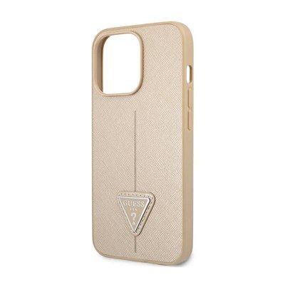 Guess Saffiano Triangle Logo Case – Etui iPhone 14 Pro (beżowy)