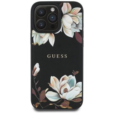 Guess Grained Printed Flower Pattern MagSafe - Etui do iPhone 16 Pro Max (czarny)