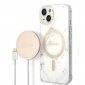 Guess Bundle Pack MagSafe IML Marble - Zestaw etui + ładowarka MagSafe iPhone 14 Plus (biały/złoty) 