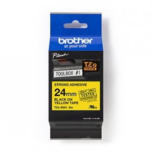 Taśma Brother TZE-S651, czarny druk/żółty podkład, laminowane, 8m, 24mm, mocny klej