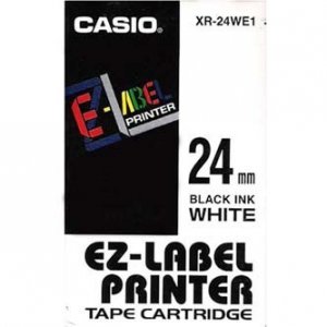 Casio oryginalna taśma do drukarek etykiet. Casio. XR-24WE1. czarny druk/biały podkład. nielaminowany. 8m. 24mm XR-24WE1