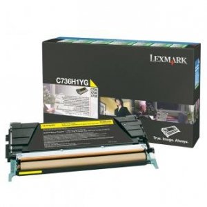 Lexmark oryginalny toner C736H1YG. yellow. 10000s. return. high capacity. Lexmark C736. X736. X738 C736H1YG