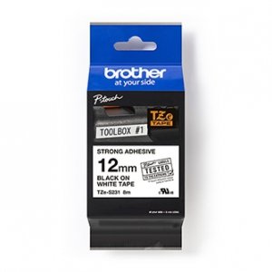 Brother oryginalny taśma do drukarek etykiet, Brother, TZE-S231, czarny druk/biały podkład, laminowane, 8m, 12mm, mocny klej
