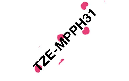 Taśma Brother TZE-MPPH31, czarny druk/biały podkład, 4m, 12mm, rĹŻżovĂˇ srdce na pozadĂ­ TZEMPPH31