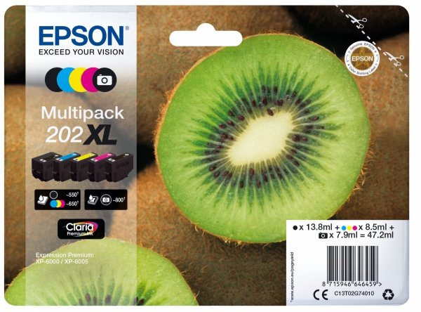 Tusz EPSON C13T02G74010, 202 XL, CMYK, 1x13.8, 1x7.9ml, 3x8.5ml, Epson XP-6000, XP-6005