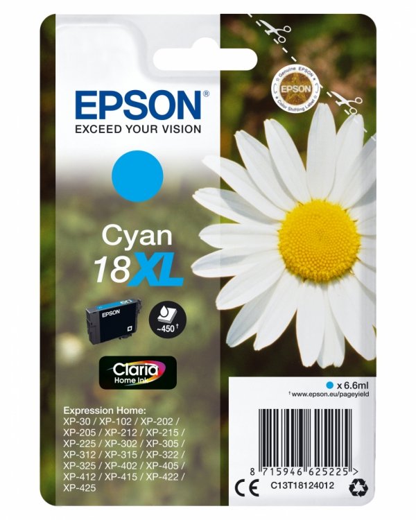 Tusz EPSON C13T18124012, T181240, 18XL, cyan, 6,6ml, Epson Expression Home XP-102, XP-402, XP-405, XP-302