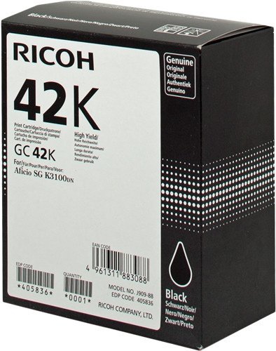 Tusz żelowy RICOH 405836. black. 10000s. GC 42K. Ricoh SG K3100DN. Aficio SG K3100DN 405836