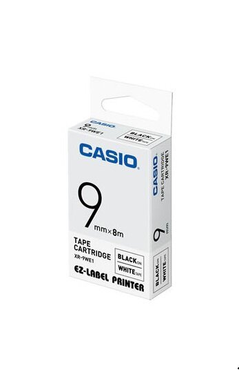 Taśma Casio XR-9WE1. czarny druk/biały podkład. nielaminowany. 8m. 9mm XR-9WE1