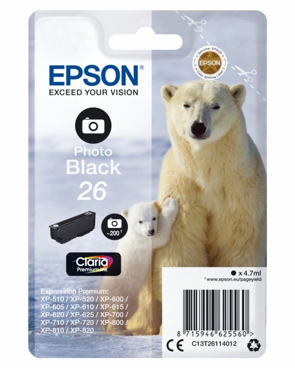 Tusz EPSON C13T26114012, T261140, photo black, 4,7ml, Epson Expression Premium XP-800, XP-700, XP-600