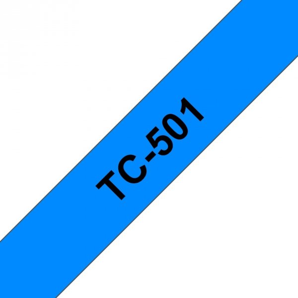 Taśma Brother TC-501, czarny druk/niebieski podkład, laminowane, 7.7m, 12mm