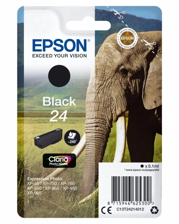 Tusz EPSON C13T24214012, T2421, black, 5,1ml, Epson