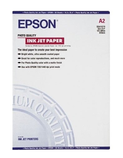 Epson Photo Quality InkJet Pa, foto papier, matowy, biały, A2, 104 g/m2, 720dpi, 30 szt., C13S041079, atrament