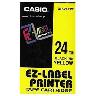 Casio oryginalna taśma do drukarek etykiet. Casio. XR-24YW1. czarny druk/żółty podkład. nielaminowany. 8m. 24mm XR-24YW1