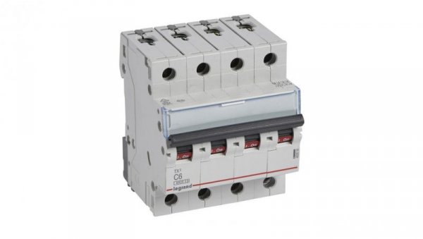 Wyłącznik nadprądowy S bezpiecznik 4-fazowy C6 (C 6A) 4-biegunowy 4P (400V AC) 4-modułowy TX3 Legrand