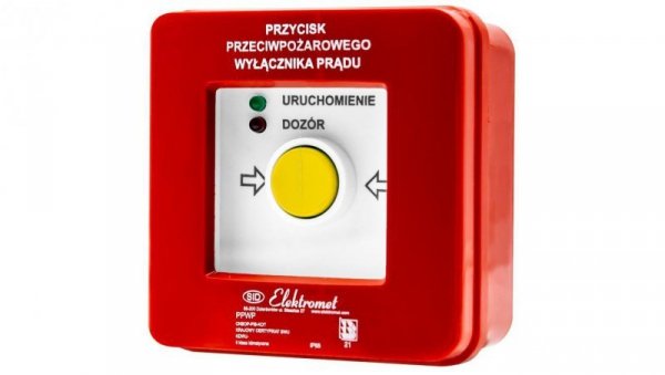 Przycisk ppoż wyłącznika prądu n/t 2 tory prądowe 12A, NO-NO, diody czerwona/zielona PPWP-2s A