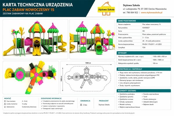 Nowoczesny plac zabaw dla dzieci – zestaw zabawowy z zjeżdżalniami i wieżami, idealny dla przedszkoli i gmin