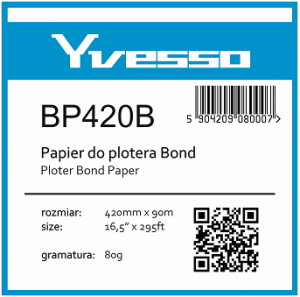 Papier w roli do plotera Yvesso Bond 420x90m 80g BP420B