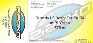 Tusz zamiennik Yvesso nr 91 do HP Designjet Z6100 775 ml Yellow C9469A