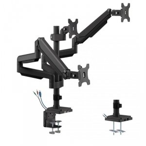 Uchwyt biurkowy do trzech monitorów Maclean Ergo Office ER-408B czarny, ze sprężyną gazową, 17-30, 7 kg, 1x USB 3.0,