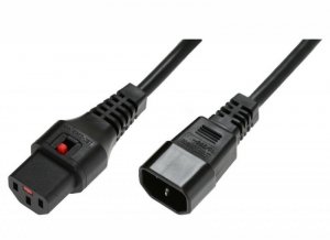 Digitus Kabel przedłużający zasilający blokada IEC LOCK 3x1mm2 C14/C13 prosty M/Ż 2m Czarny