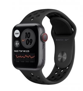Apple Zegarek Nike SE GPS + Cellular, 40mm koperta z aluminium w kolorze gwiezdnej szarości  z paskiem sportowym antracyt/czarny