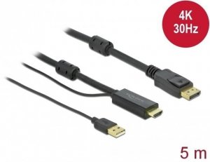 Delock Kabel HDMI(M)-Displayport (M)4K  5M USB A(M) 85966