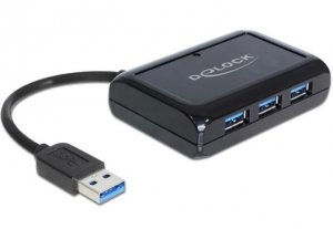 Delock HUB USB 3.0  3-porty + port gigabit lan aktywny+zasilacz czarny