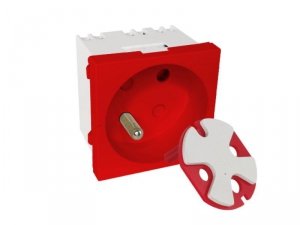 ALANTEC Modularne gniazdo elektryczne 2P+Z, 45x45, DATA z kluczem Czerwone