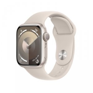 Apple Watch Series 9 GPS, 45mm Koperta z aluminium w kolorze księżycowej poświaty z paskiem sportowym w kolorze księżycowej pośw