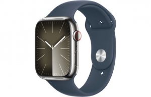 Apple Watch Series 9 GPS + Cellular, 45mm Koperta ze stali nierdzewnej w kolorze srebrnym z paskiem sportowym w kolorze sztormow