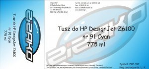 Tusz zamiennik Yvesso nr 91 do HP Designjet Z6100 775 ml Cyan C9467A