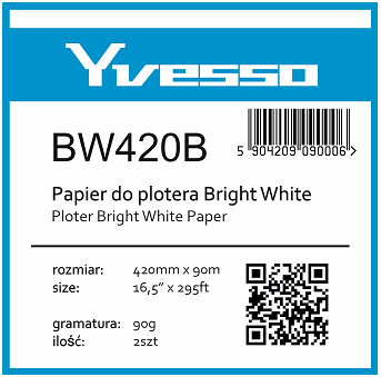 Papier w roli do plotera Yvesso BrightWhite 420x90m 90g BW420B