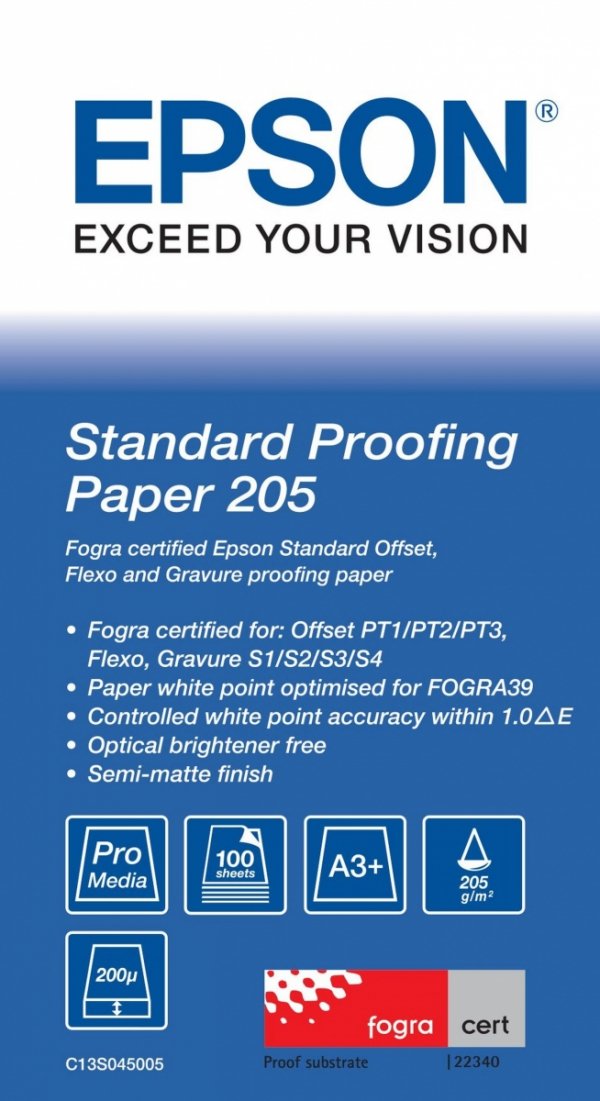 Epson Papier Standard Proofing Paper, DIN A3+, 205g/m2, 100 Arkuszy C13S045005