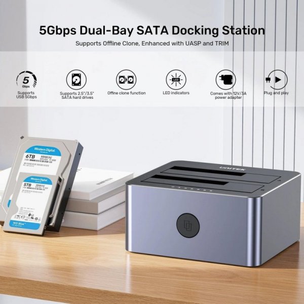 UNITEK STACJA KLONUJĄCA DYSKI 2X SATA 2,5&quot;/3,5&quot; USB 5GBPS