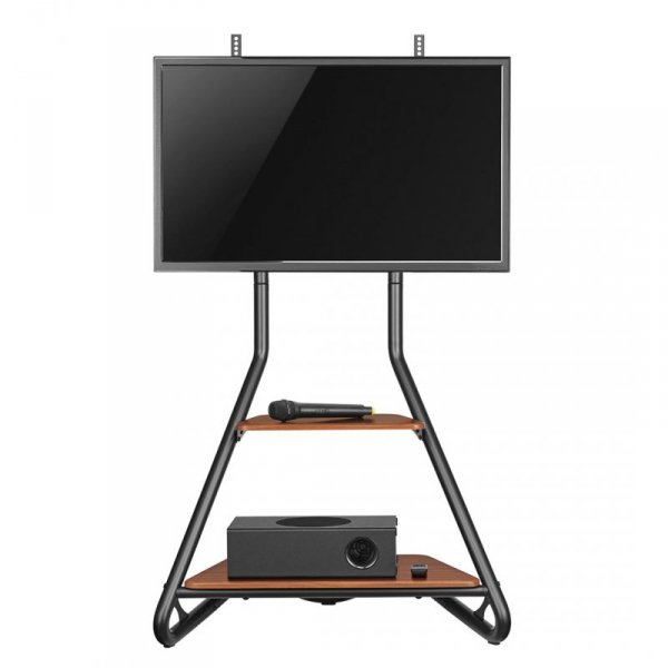 MACLEAN UCHWYT WOLNOSTOJĄCY POD TV / NAROŻNY, W STYLU BAUHAUS, DWUPOZIOMOWE DREWNIANE PÓŁKI 40KG MAX 37-75&#039;&#039; MC-455