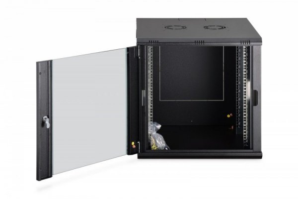 Digitus Szafa sieciowa wisząca Dynamic 19" 12U rack 607x600x600mm, drzwi szyba, czarna, niezłożona, 60kg
