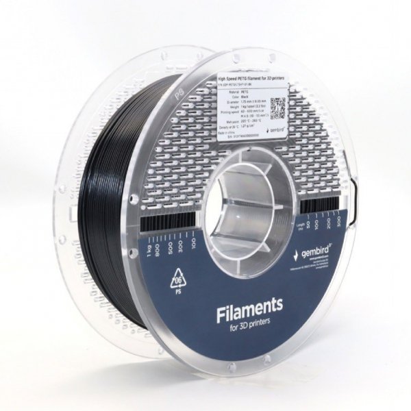 Gembird Filament PETG High Speed, 1,75 mm, 1 kg, czarny