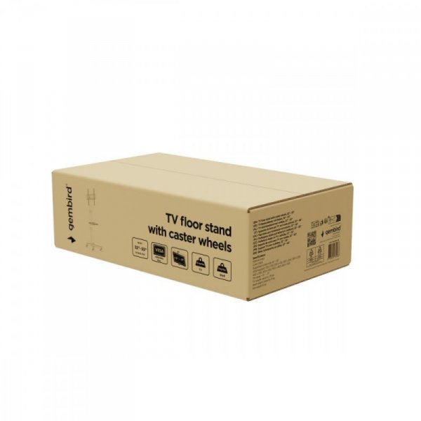 Gembird Stojak podłogowy pod telewizor, mobilny, na kółkach, regulowany, 32-55 cali, kolor czarny