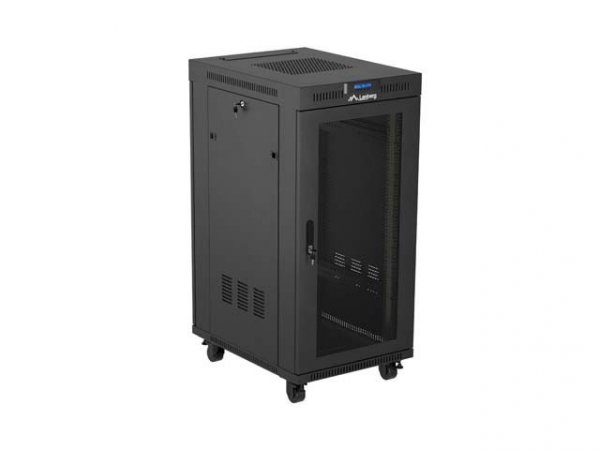 Lanberg Szafa instalacyjna rack stojąca 19" 24U 600x800 czarna drzwi perforowane LCD ( Flat pack) V2