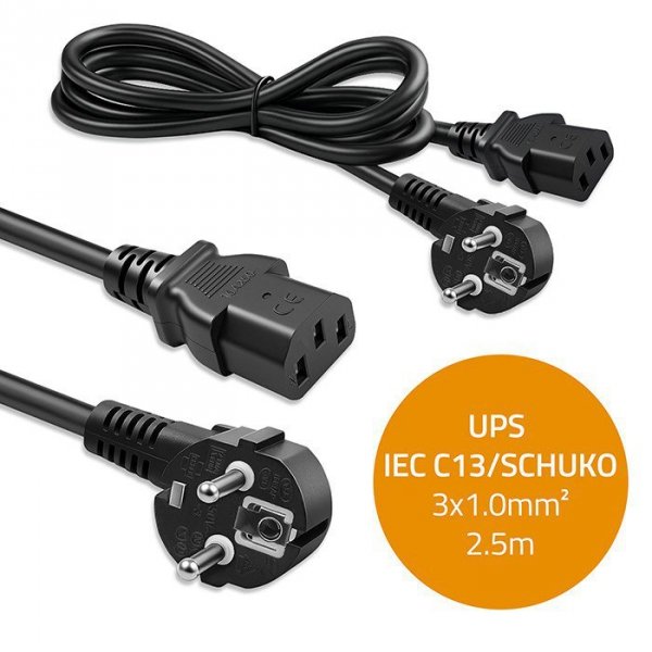 Qoltec Kabel zasilający | wtyczka kątowa SCHUKO CEE 7/7 (E/F) | IEC C13 | 3x1.0mm2 | Czysta miedź Cu | 2.5m