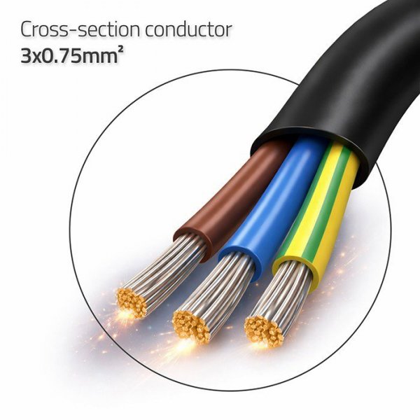 Qoltec Kabel zasilający | wtyczka kątowa SCHUKO CEE 7/7 (E/F) | miedź Cu odizolowany lutowany | 3x0.75mm2 | 3m
