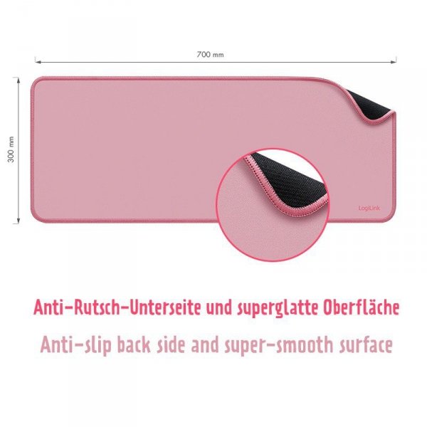 LogiLink Podkładka na klawiaturę i mysz, XXL, różowa