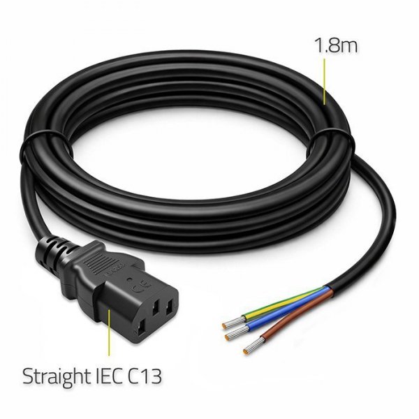 Qoltec Kabel zasilający IEC C13 | odizolowany lutowany | Czysta miedź CU| 3x0.75mm2 | 1.8m