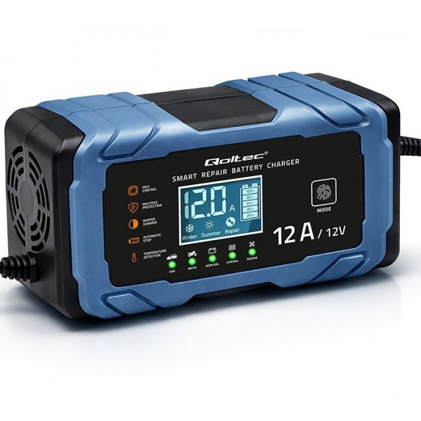Qoltec Ładowarka 12V 12A | Prostownik z funkcją naprawy | AGM GEL       LiFePO4 | 9-stopniowe ładowanie